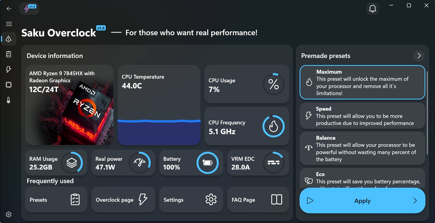 Saku Overclock Dashboard